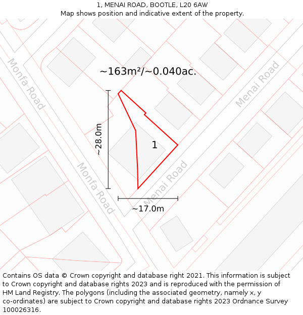 1, MENAI ROAD, BOOTLE, L20 6AW: Plot and title map