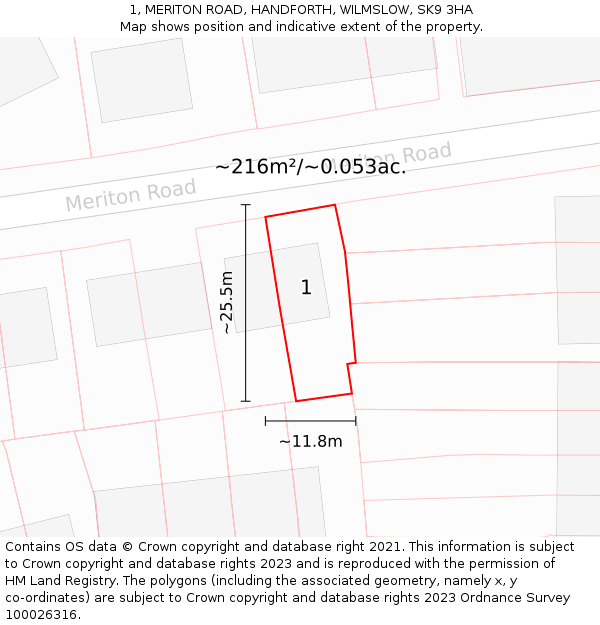 1, MERITON ROAD, HANDFORTH, WILMSLOW, SK9 3HA: Plot and title map