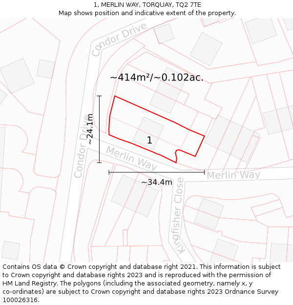 1, MERLIN WAY, TORQUAY, TQ2 7TE: Plot and title map