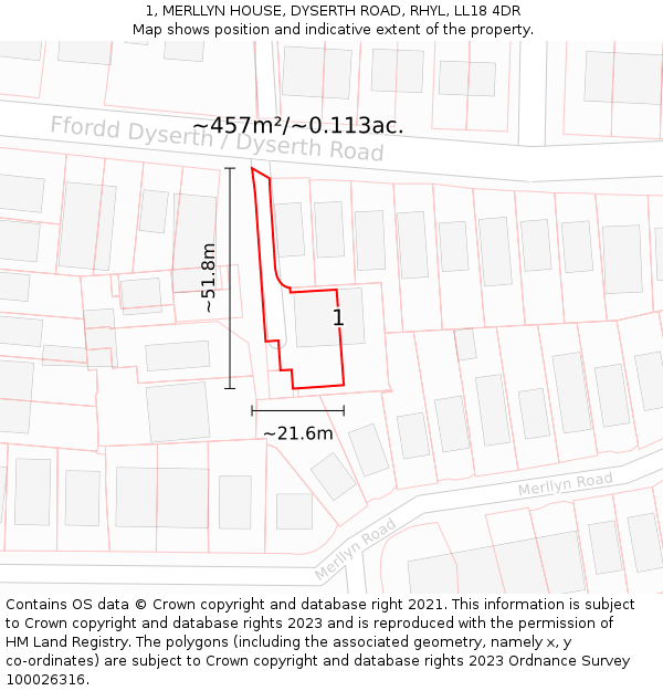 1, MERLLYN HOUSE, DYSERTH ROAD, RHYL, LL18 4DR: Plot and title map