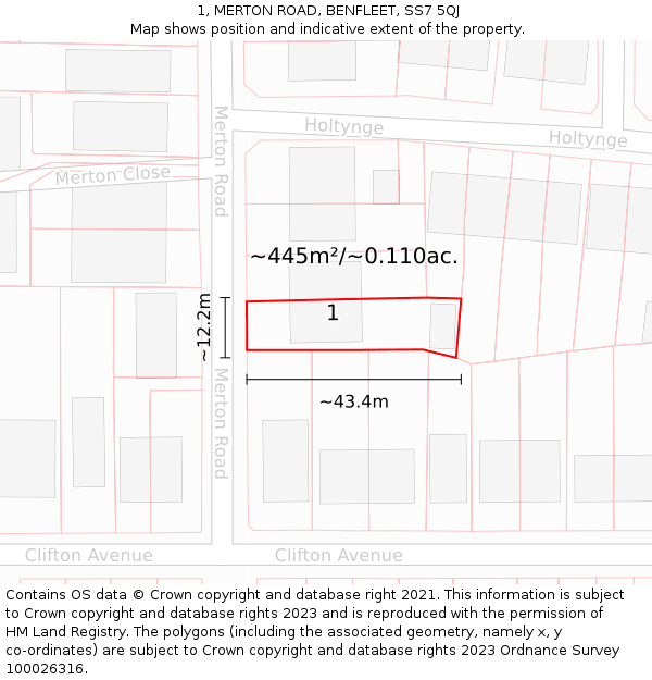 1, MERTON ROAD, BENFLEET, SS7 5QJ: Plot and title map