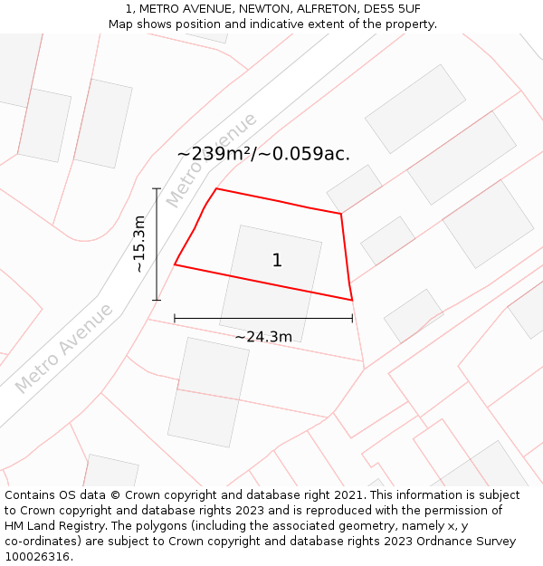 1, METRO AVENUE, NEWTON, ALFRETON, DE55 5UF: Plot and title map