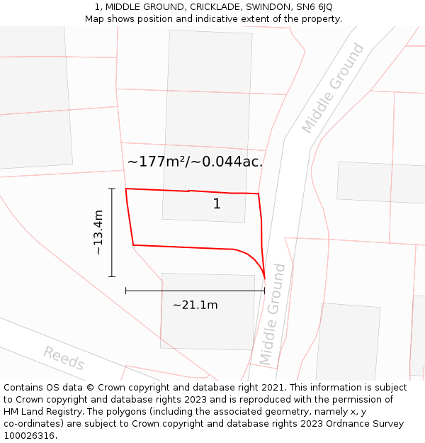 1, MIDDLE GROUND, CRICKLADE, SWINDON, SN6 6JQ: Plot and title map