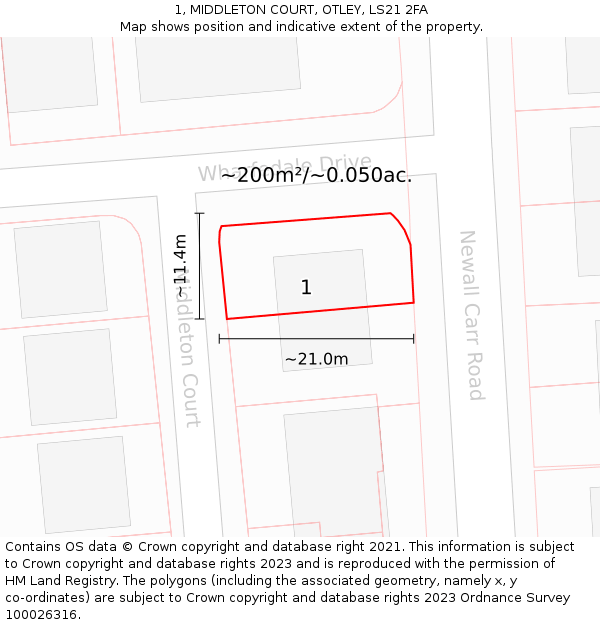 1, MIDDLETON COURT, OTLEY, LS21 2FA: Plot and title map