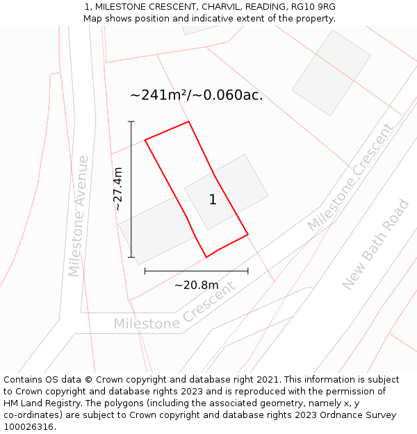 1, MILESTONE CRESCENT, CHARVIL, READING, RG10 9RG: Plot and title map