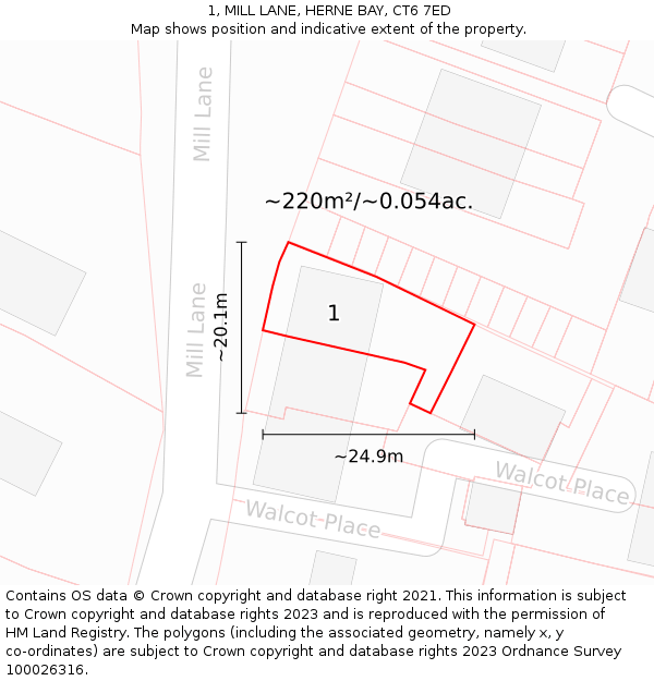 1, MILL LANE, HERNE BAY, CT6 7ED: Plot and title map