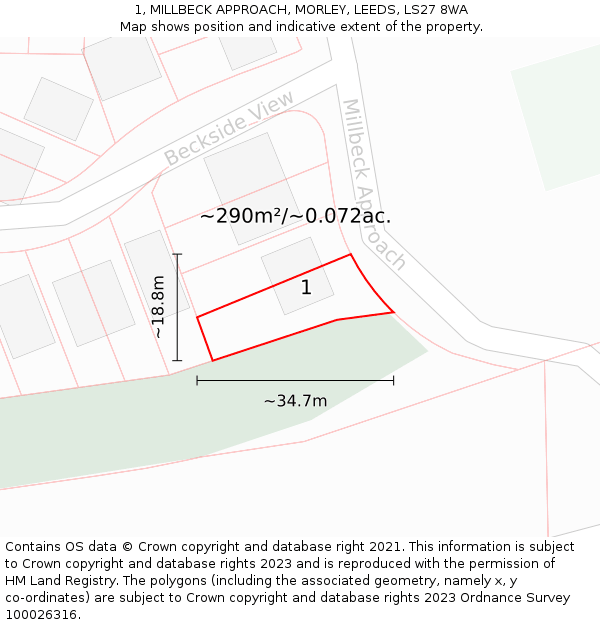 1, MILLBECK APPROACH, MORLEY, LEEDS, LS27 8WA: Plot and title map