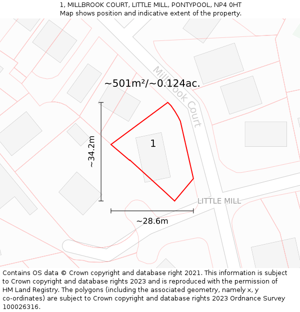 1, MILLBROOK COURT, LITTLE MILL, PONTYPOOL, NP4 0HT: Plot and title map