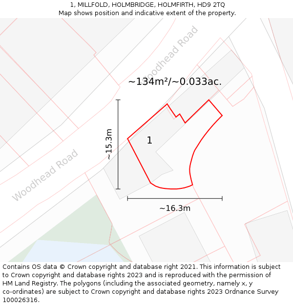 1, MILLFOLD, HOLMBRIDGE, HOLMFIRTH, HD9 2TQ: Plot and title map