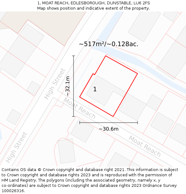 1, MOAT REACH, EDLESBOROUGH, DUNSTABLE, LU6 2FS: Plot and title map