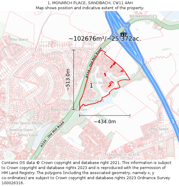 1, MONARCH PLACE, SANDBACH, CW11 4AH: Plot and title map