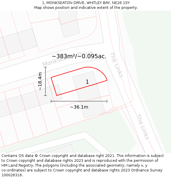 1, MONKSEATON DRIVE, WHITLEY BAY, NE26 1SY: Plot and title map