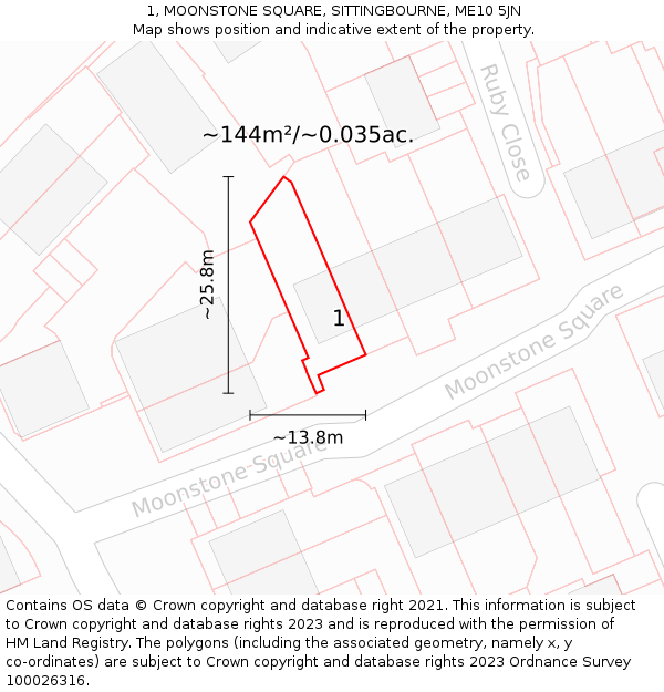 1, MOONSTONE SQUARE, SITTINGBOURNE, ME10 5JN: Plot and title map