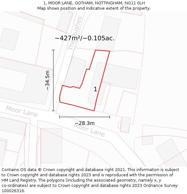 1, MOOR LANE, GOTHAM, NOTTINGHAM, NG11 0LH: Plot and title map