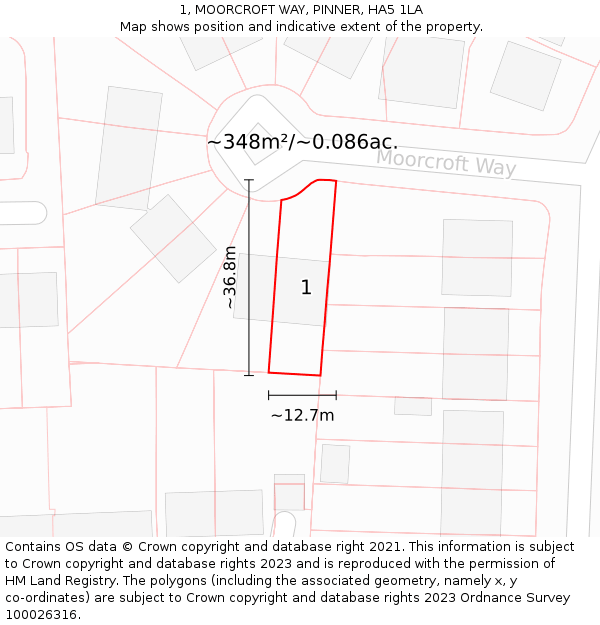 1, MOORCROFT WAY, PINNER, HA5 1LA: Plot and title map