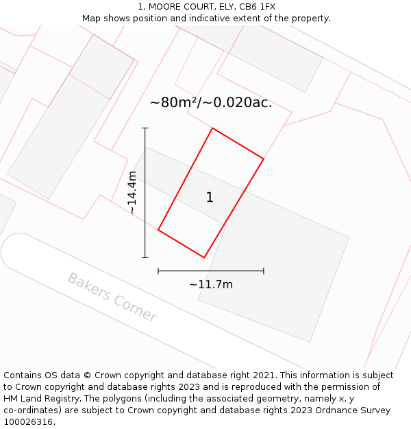 1, MOORE COURT, ELY, CB6 1FX: Plot and title map