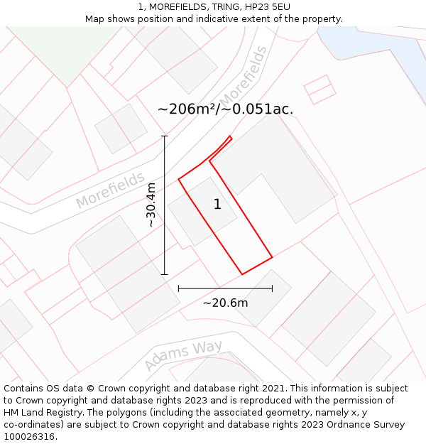 1, MOREFIELDS, TRING, HP23 5EU: Plot and title map