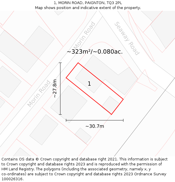 1, MORIN ROAD, PAIGNTON, TQ3 2PL: Plot and title map