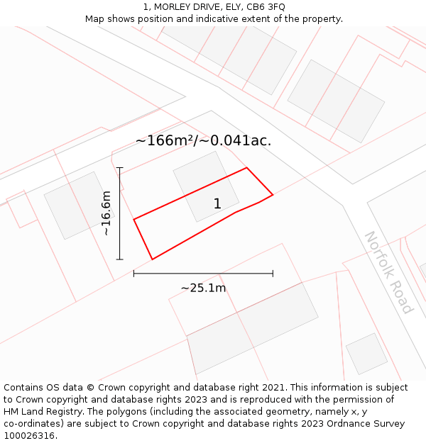 1, MORLEY DRIVE, ELY, CB6 3FQ: Plot and title map