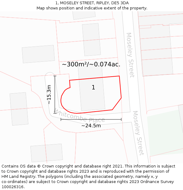 1, MOSELEY STREET, RIPLEY, DE5 3DA: Plot and title map