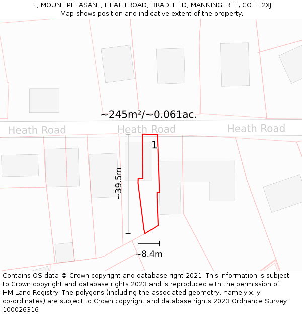 1, MOUNT PLEASANT, HEATH ROAD, BRADFIELD, MANNINGTREE, CO11 2XJ: Plot and title map