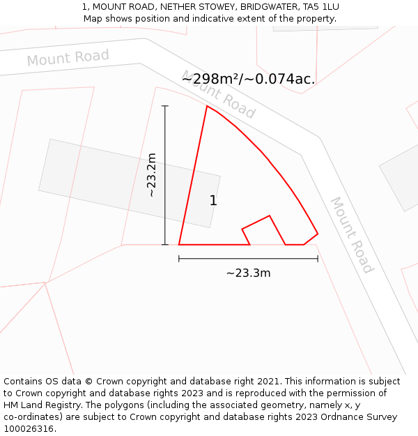 1, MOUNT ROAD, NETHER STOWEY, BRIDGWATER, TA5 1LU: Plot and title map