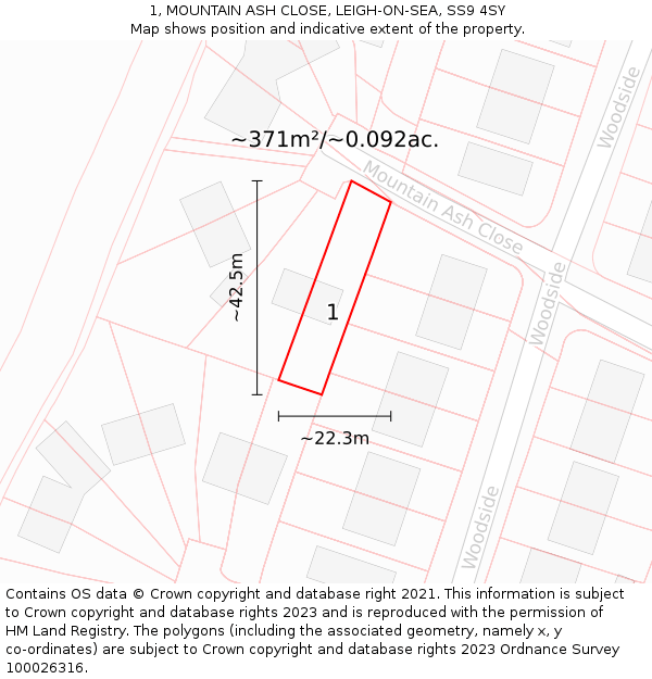 1, MOUNTAIN ASH CLOSE, LEIGH-ON-SEA, SS9 4SY: Plot and title map