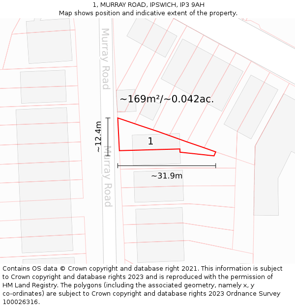 1, MURRAY ROAD, IPSWICH, IP3 9AH: Plot and title map