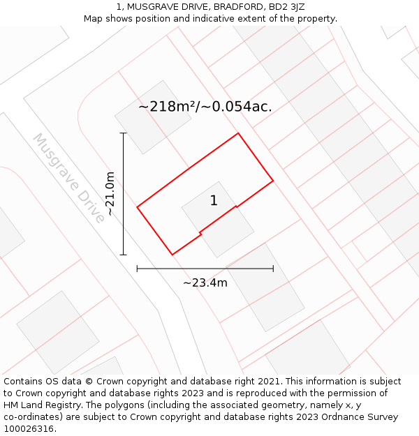 1, MUSGRAVE DRIVE, BRADFORD, BD2 3JZ: Plot and title map