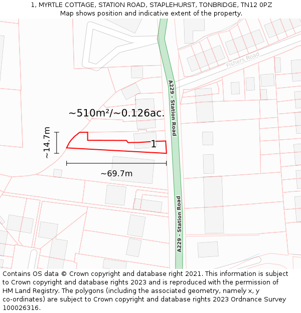 1, MYRTLE COTTAGE, STATION ROAD, STAPLEHURST, TONBRIDGE, TN12 0PZ: Plot and title map