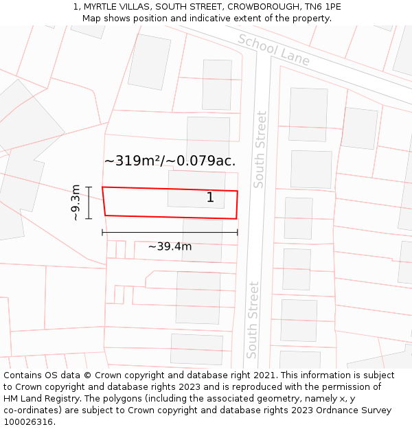 1, MYRTLE VILLAS, SOUTH STREET, CROWBOROUGH, TN6 1PE: Plot and title map