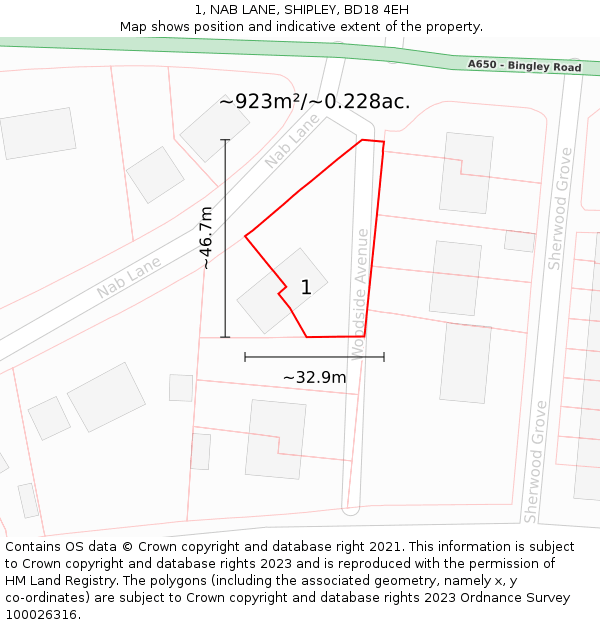 1, NAB LANE, SHIPLEY, BD18 4EH: Plot and title map