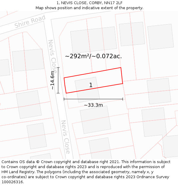 1, NEVIS CLOSE, CORBY, NN17 2LF: Plot and title map