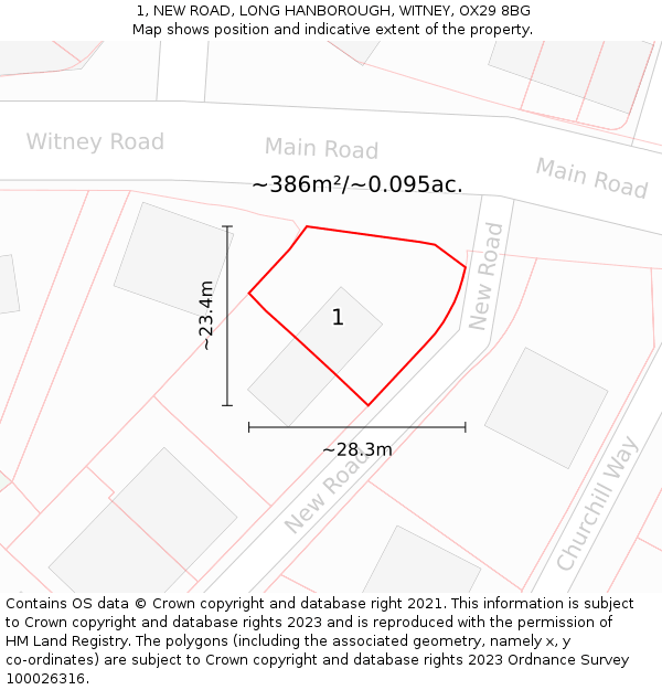 1, NEW ROAD, LONG HANBOROUGH, WITNEY, OX29 8BG: Plot and title map