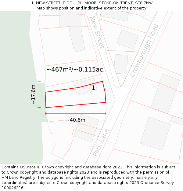 1, NEW STREET, BIDDULPH MOOR, STOKE-ON-TRENT, ST8 7NW: Plot and title map