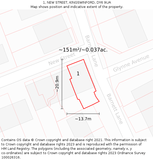 1, NEW STREET, KINGSWINFORD, DY6 9UA: Plot and title map