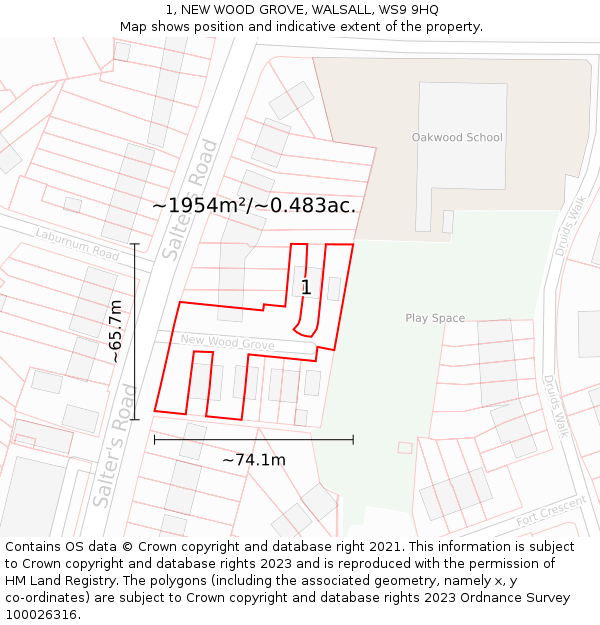 1, NEW WOOD GROVE, WALSALL, WS9 9HQ: Plot and title map