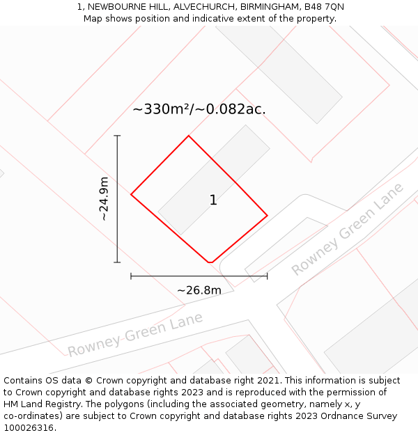 1, NEWBOURNE HILL, ALVECHURCH, BIRMINGHAM, B48 7QN: Plot and title map