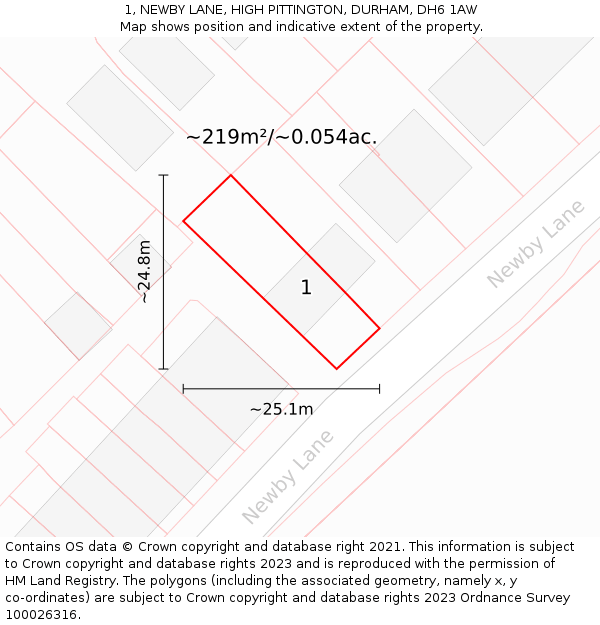 1, NEWBY LANE, HIGH PITTINGTON, DURHAM, DH6 1AW: Plot and title map