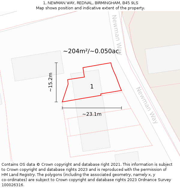 1, NEWMAN WAY, REDNAL, BIRMINGHAM, B45 9LS: Plot and title map