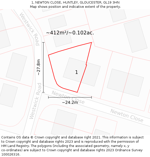 1, NEWTON CLOSE, HUNTLEY, GLOUCESTER, GL19 3HN: Plot and title map