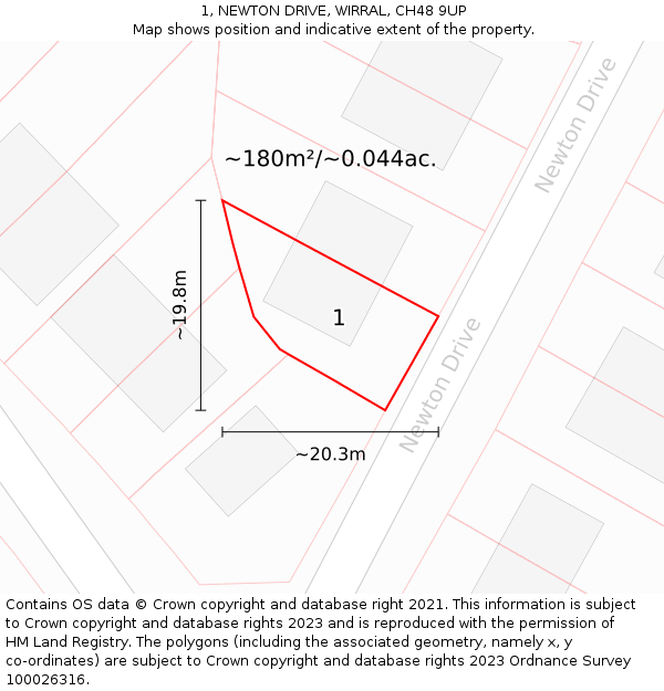 1, NEWTON DRIVE, WIRRAL, CH48 9UP: Plot and title map