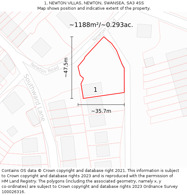 1, NEWTON VILLAS, NEWTON, SWANSEA, SA3 4SS: Plot and title map