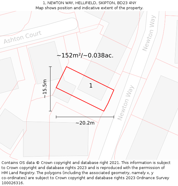 1, NEWTON WAY, HELLIFIELD, SKIPTON, BD23 4NY: Plot and title map