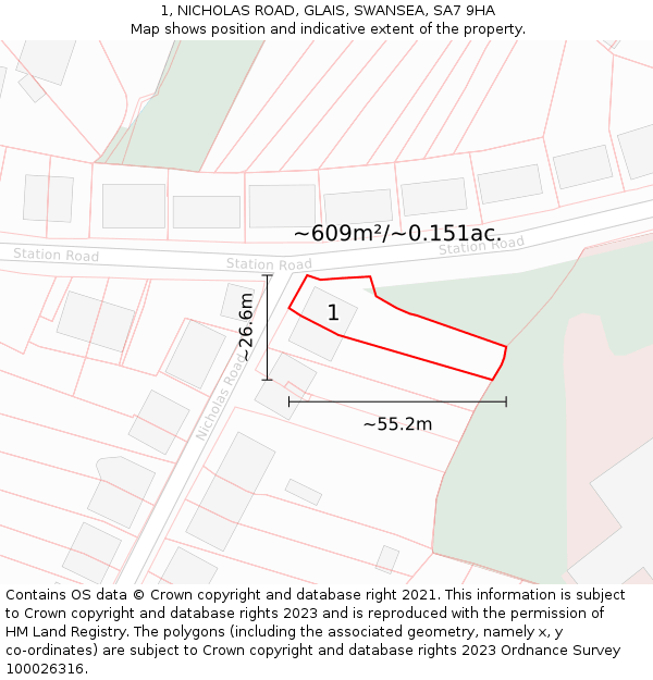 1, NICHOLAS ROAD, GLAIS, SWANSEA, SA7 9HA: Plot and title map