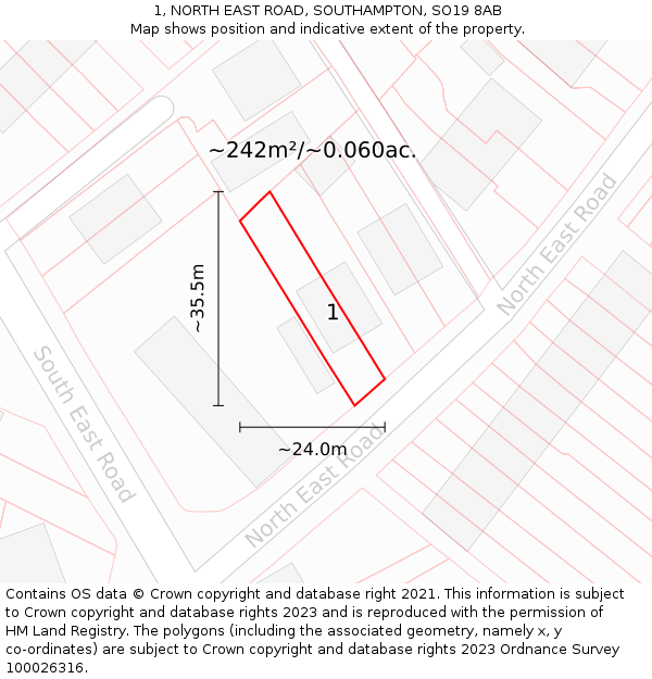 1, NORTH EAST ROAD, SOUTHAMPTON, SO19 8AB: Plot and title map