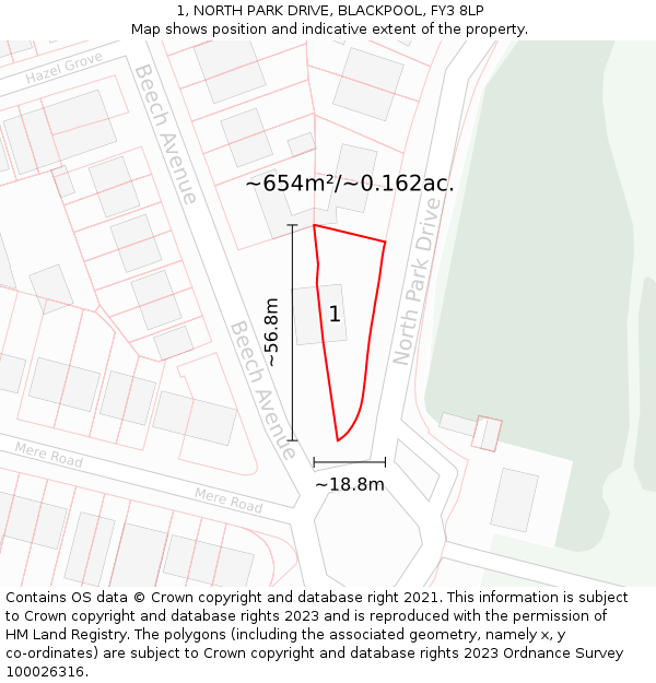 1, NORTH PARK DRIVE, BLACKPOOL, FY3 8LP: Plot and title map