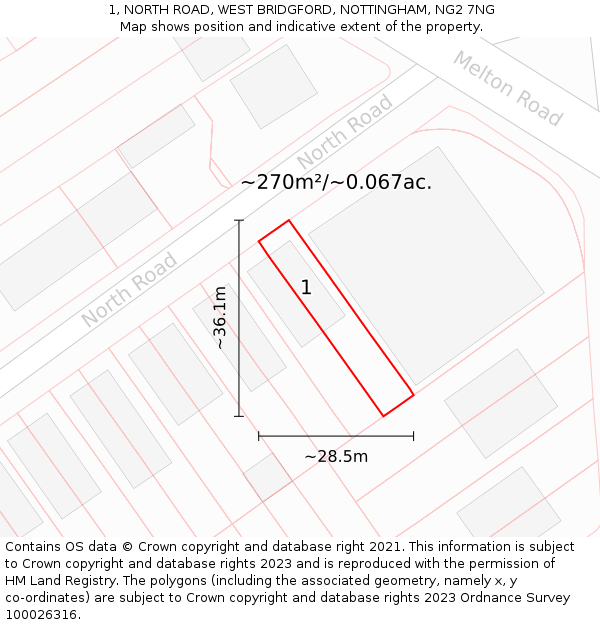 1, NORTH ROAD, WEST BRIDGFORD, NOTTINGHAM, NG2 7NG: Plot and title map