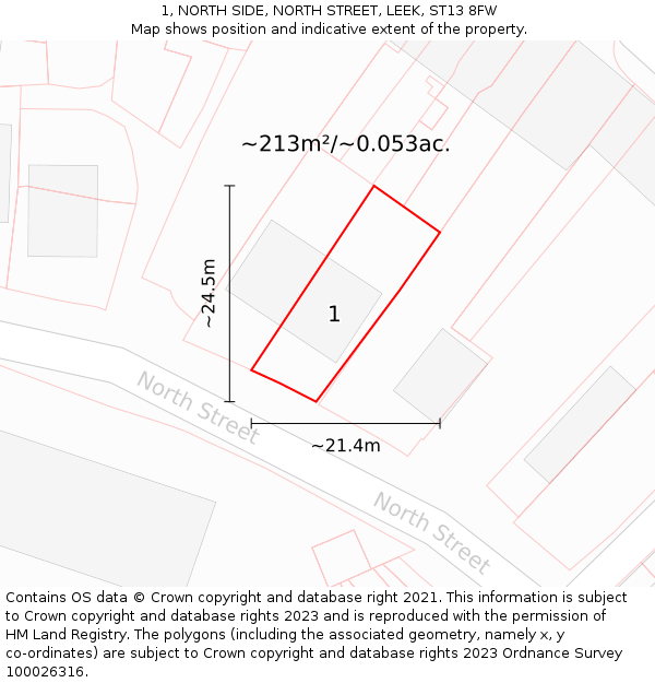 1, NORTH SIDE, NORTH STREET, LEEK, ST13 8FW: Plot and title map