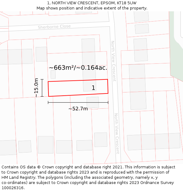 1, NORTH VIEW CRESCENT, EPSOM, KT18 5UW: Plot and title map